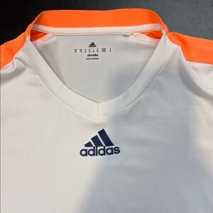 Adidas Men's White and Orange Climalite Jersey Tee- Medium